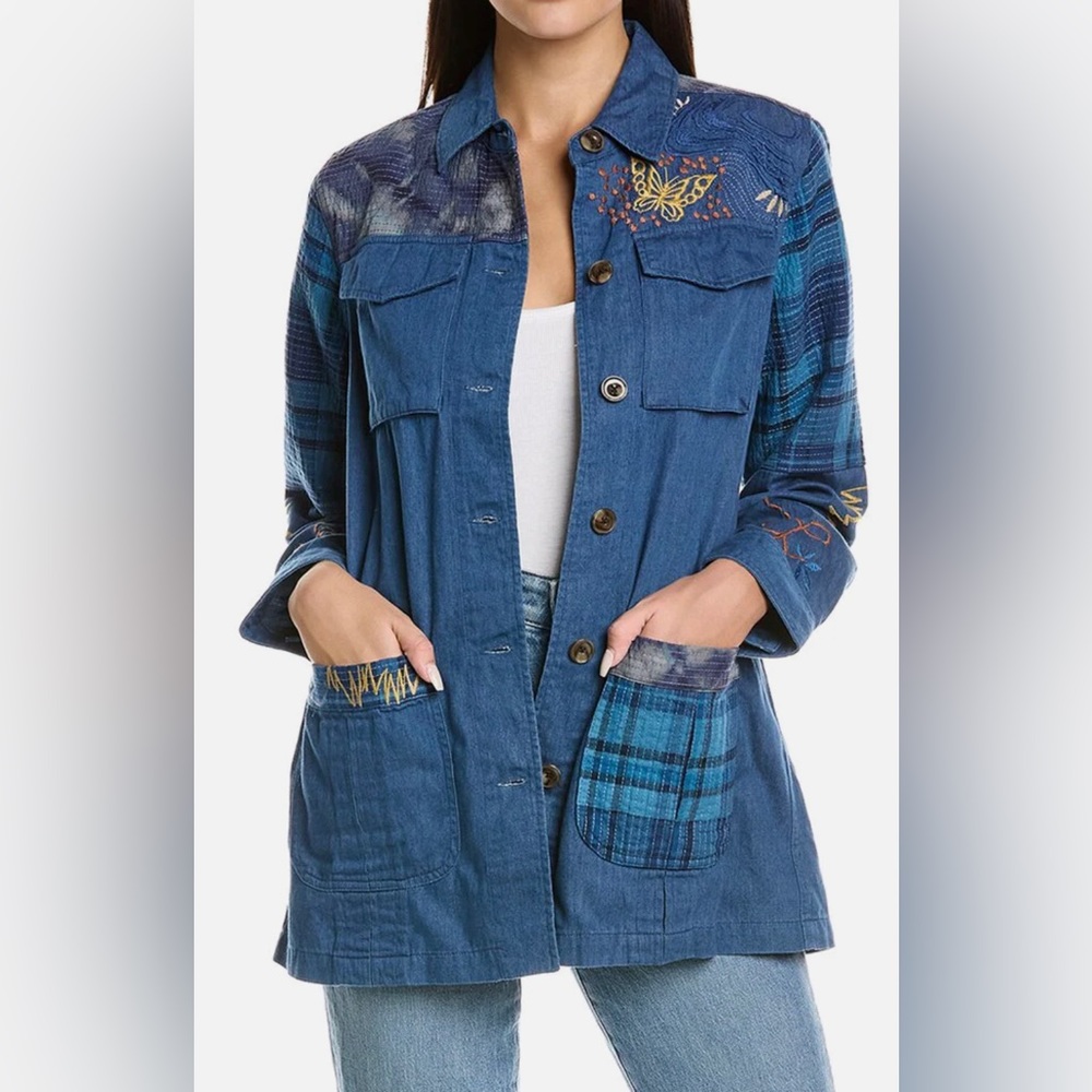 Johnny Was Moonlight Tie-Dye Patchwork Military Jacket